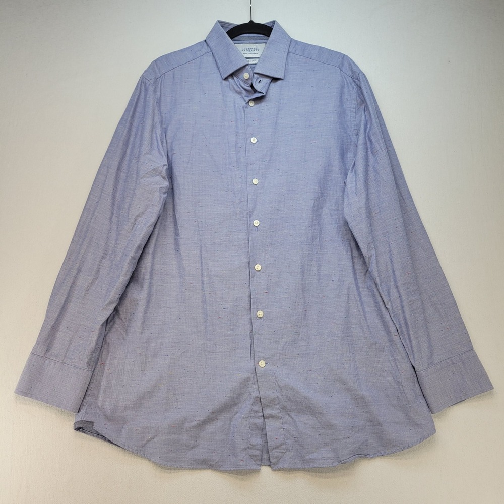 Charles Tyrwhitt Button Down Mens 17/35 Blue Slim Fit Flecked Shirt